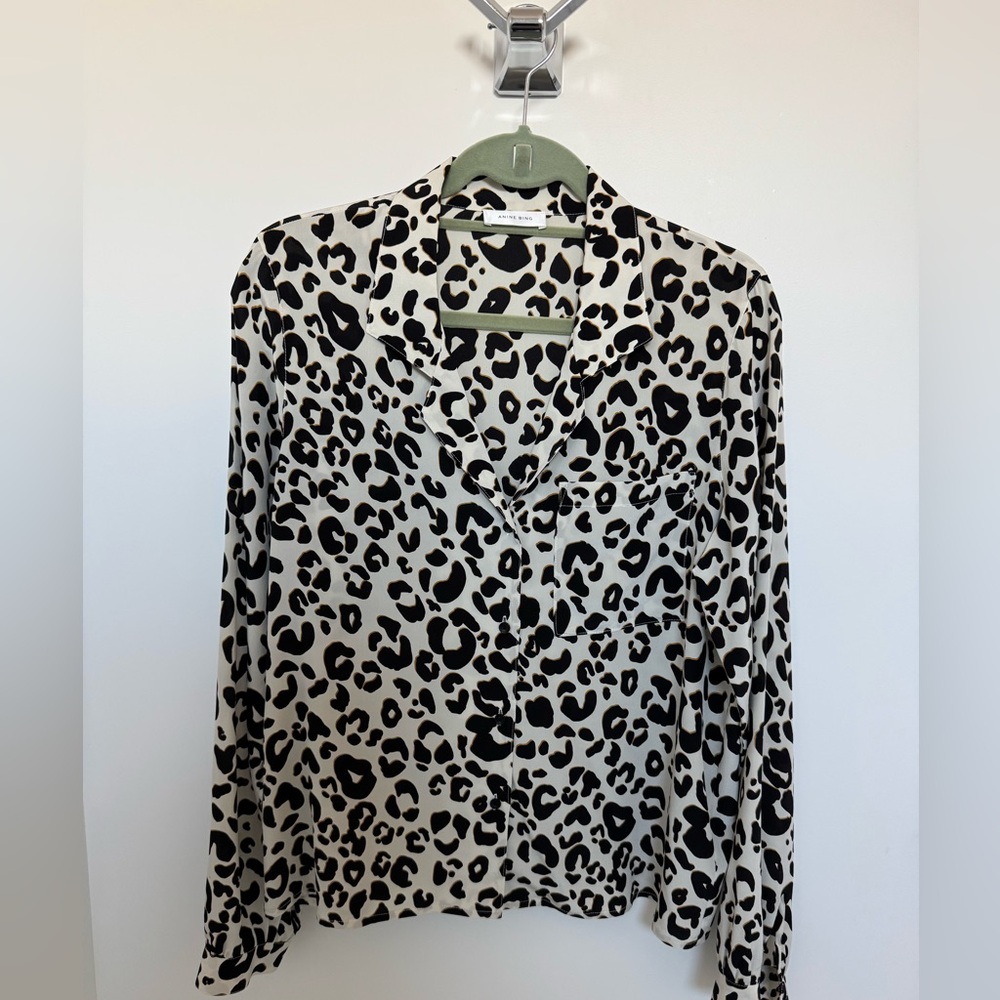 Anine Bing 100% Silk Animal Print Button-Down Shirt